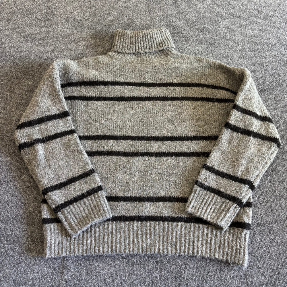 Line and Dot Grey Black Striped Turtleneck Wool Blend Sweater LT4292B Small